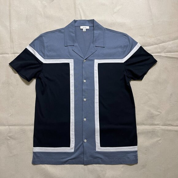 NWOT Reiss | Noble Colorblock Cuban SS Shirt - Navy & Light Blue / Sz M - Picture 4 of 10